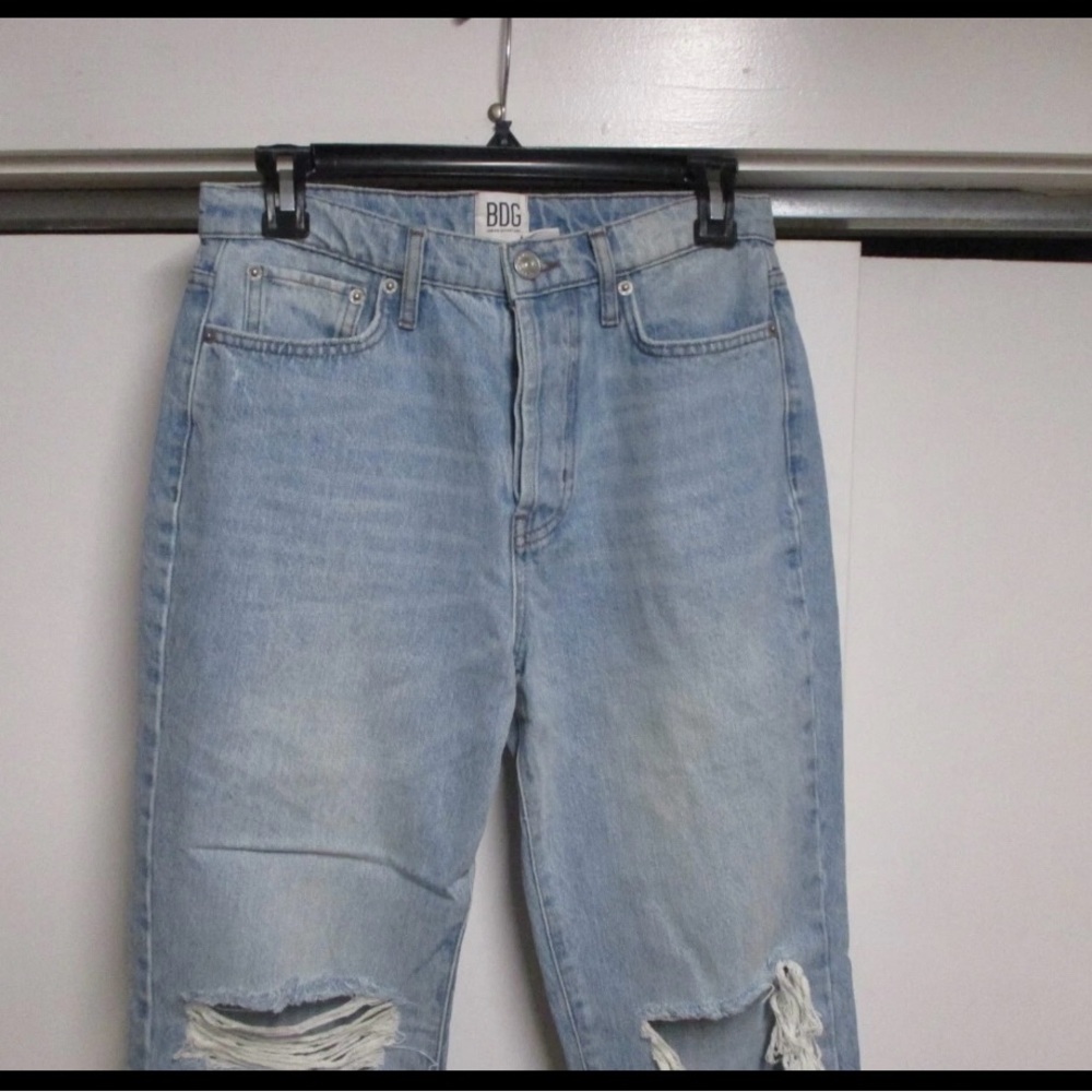 BDG slim straight light wash distressed jeans